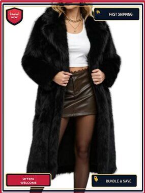 Long Faux Fur Coat Fluffy Shaggy Lapel Luxury Winter Jacket